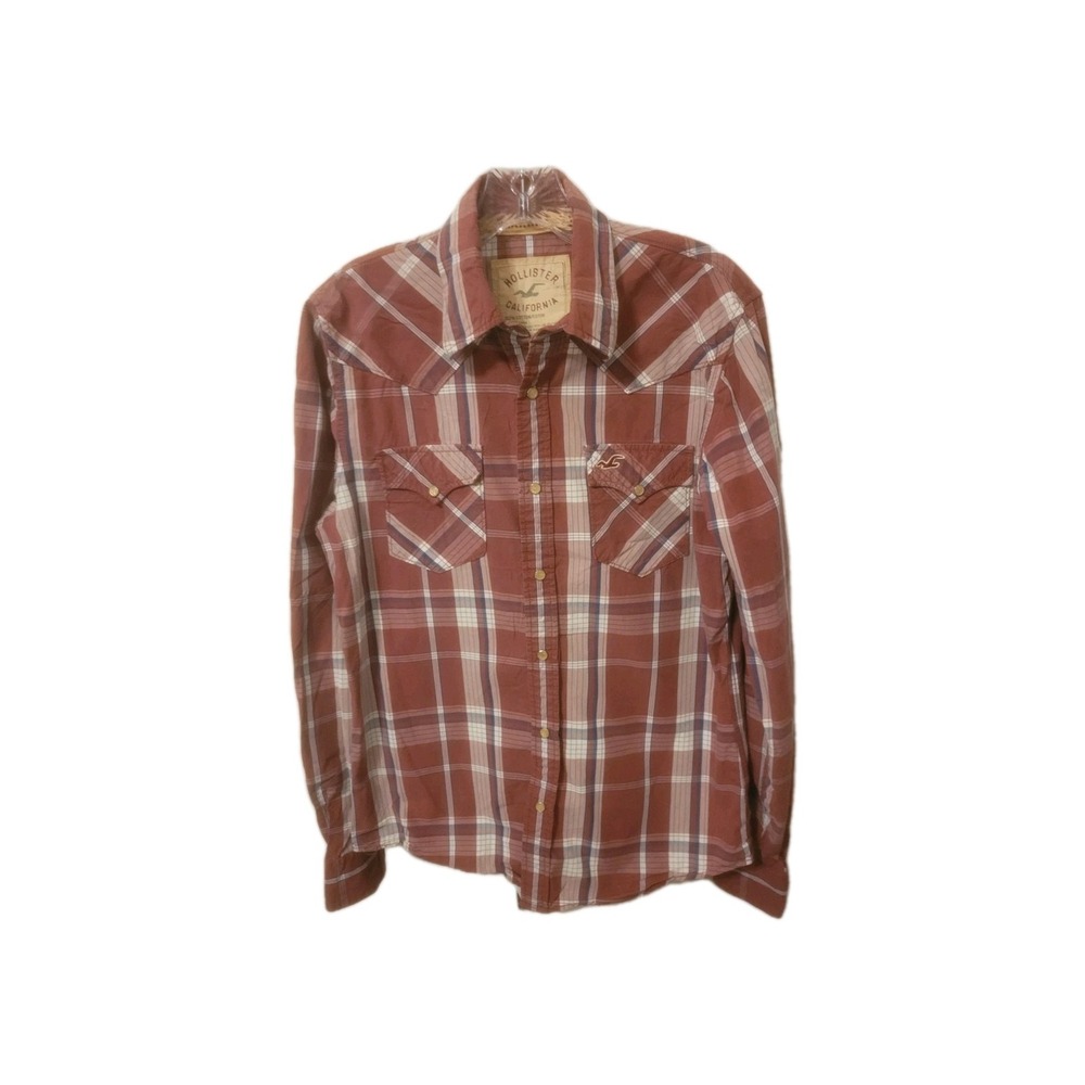 HOLLISTER Men's Medium Pearl Snap Long Sleeve Western Shirt Red Plaid